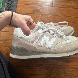 New Balance Light Tan and White Sneakers